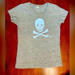 Y2K Rare Hollister Co Gray Baby Tee with Blue Skull Design